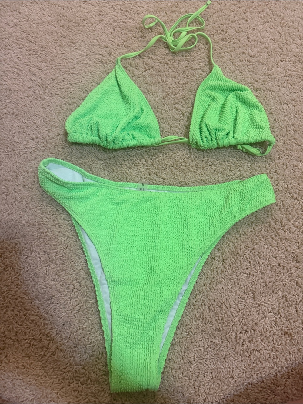 SHEIN Bright Lime Textured Triangle Bikini Set